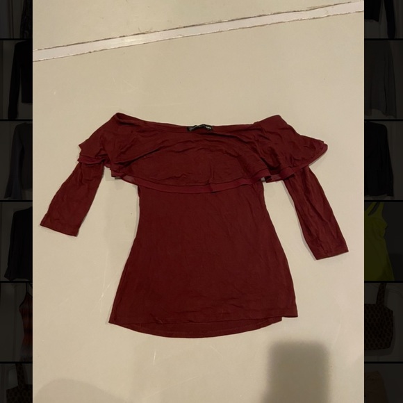 White House Black Market maroon off the shoulder blouse size XS - Picture 2 of 4